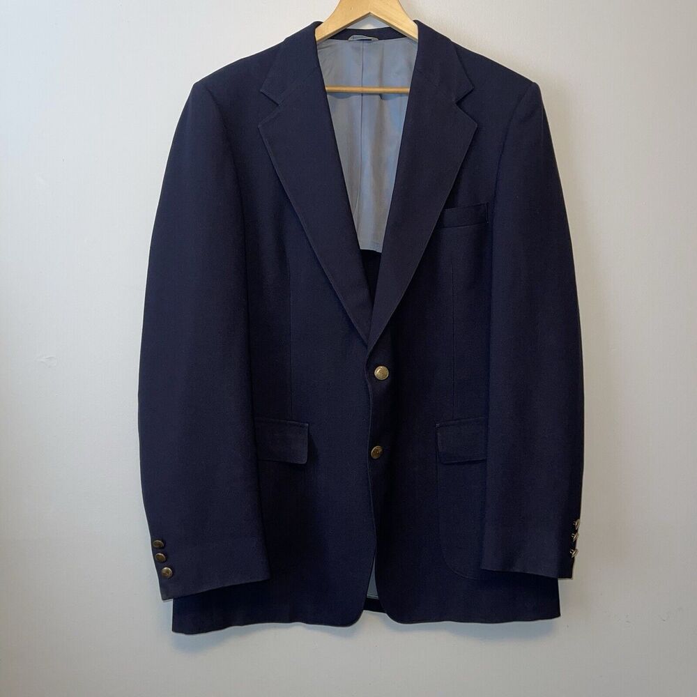 Botany 500 Mens 44 X-Long Navy Blue Gold Buttons 100% Wool Sport Coat Blazer